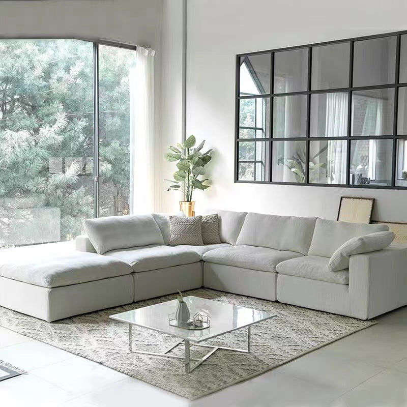Modern Nordic Velvet Wood Modular Sofa – White/Black Sectional