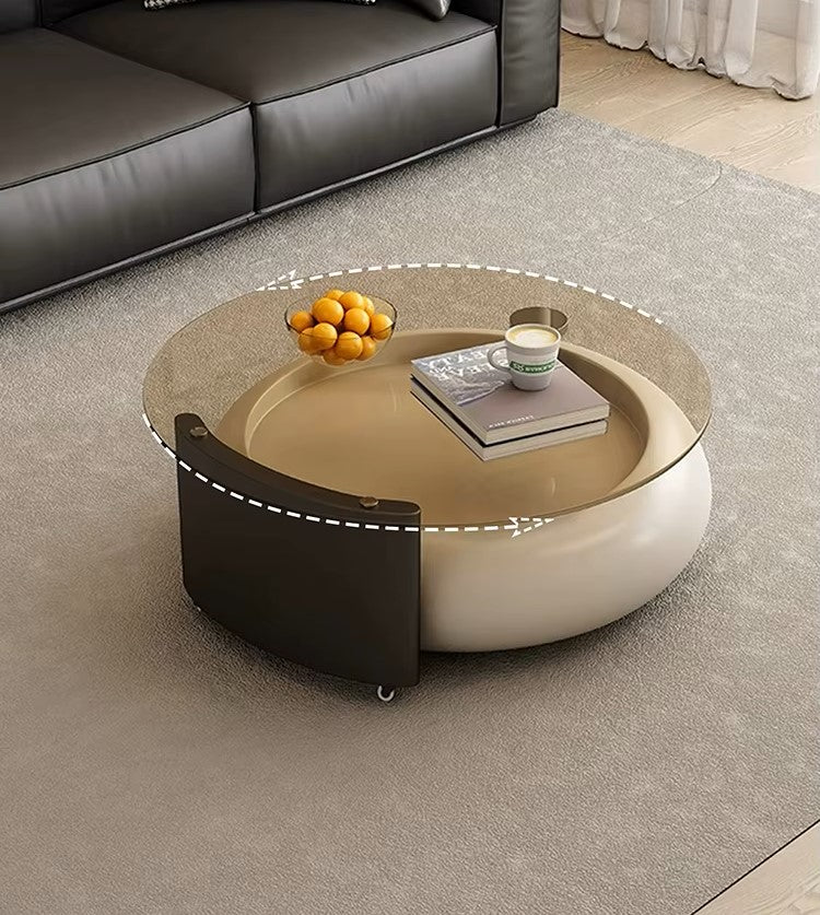 Luxury Cream Coffee Table Set – Rotating with Wheels
