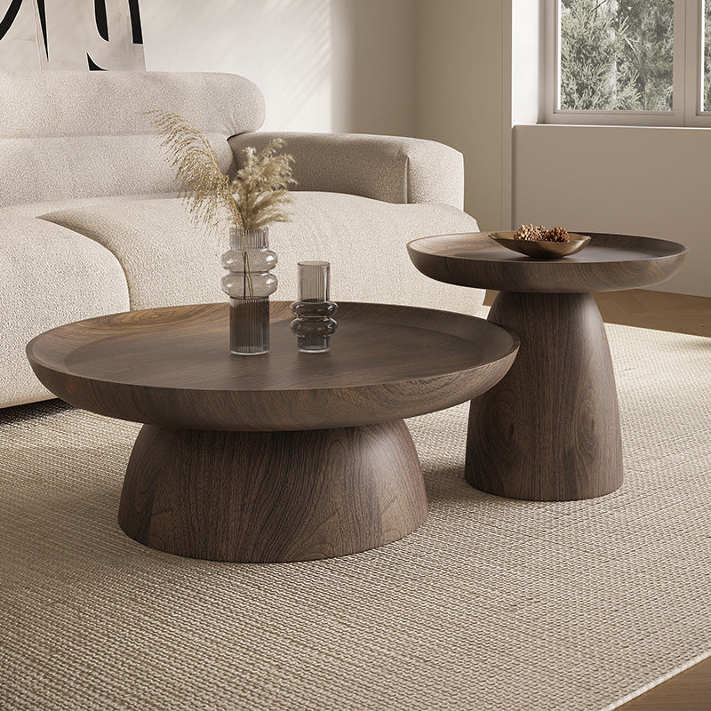 Round Oak & Walnut Solid Wood Coffee Table