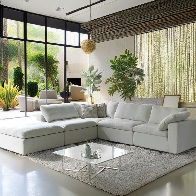 Modern Nordic Velvet Wood Modular Sofa – White/Black Sectional