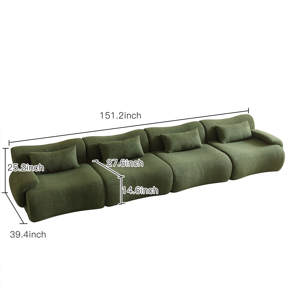 Modern Cream Loop Fabric Sectional Sofa – Upholstered 3-Seater