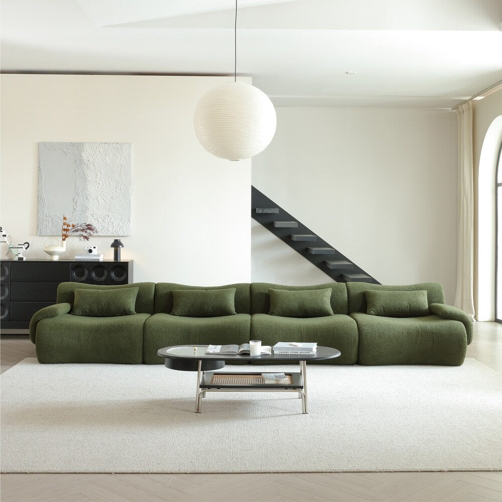 Modern Cream Loop Fabric Sectional Sofa – Upholstered 3-Seater