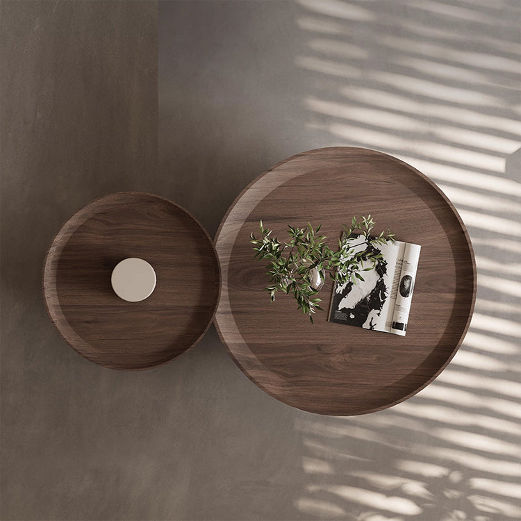 Round Oak & Walnut Solid Wood Coffee Table