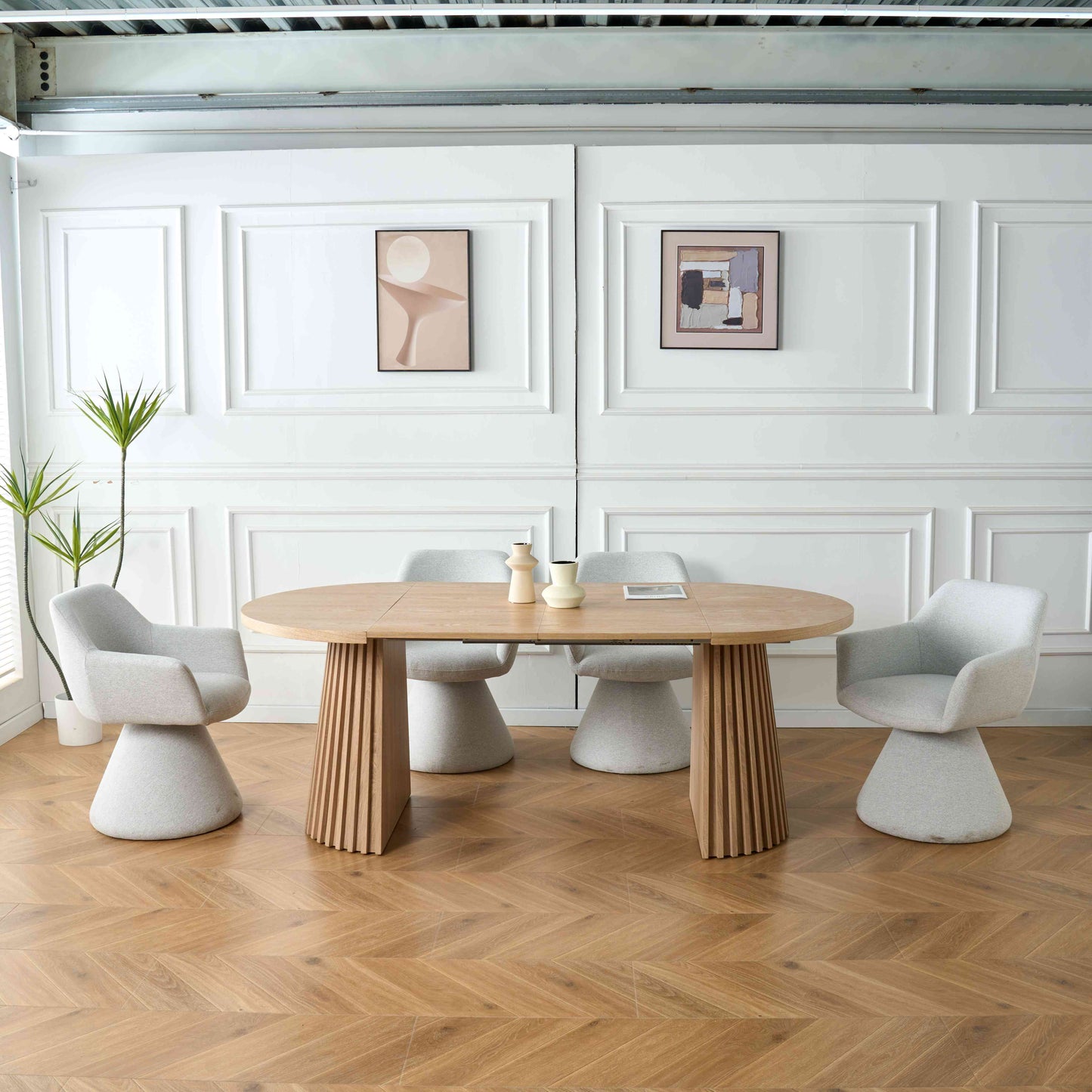 Modern Oval Oak Dining Set – 6 to 10 Seats