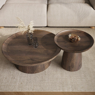 Round Oak & Walnut Solid Wood Coffee Table