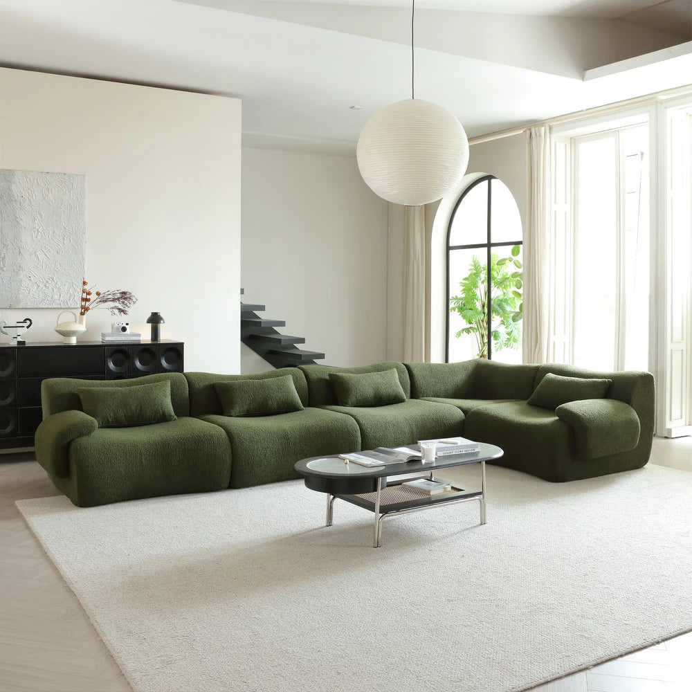 Modern Cream Loop Fabric Sectional Sofa – Upholstered 3-Seater
