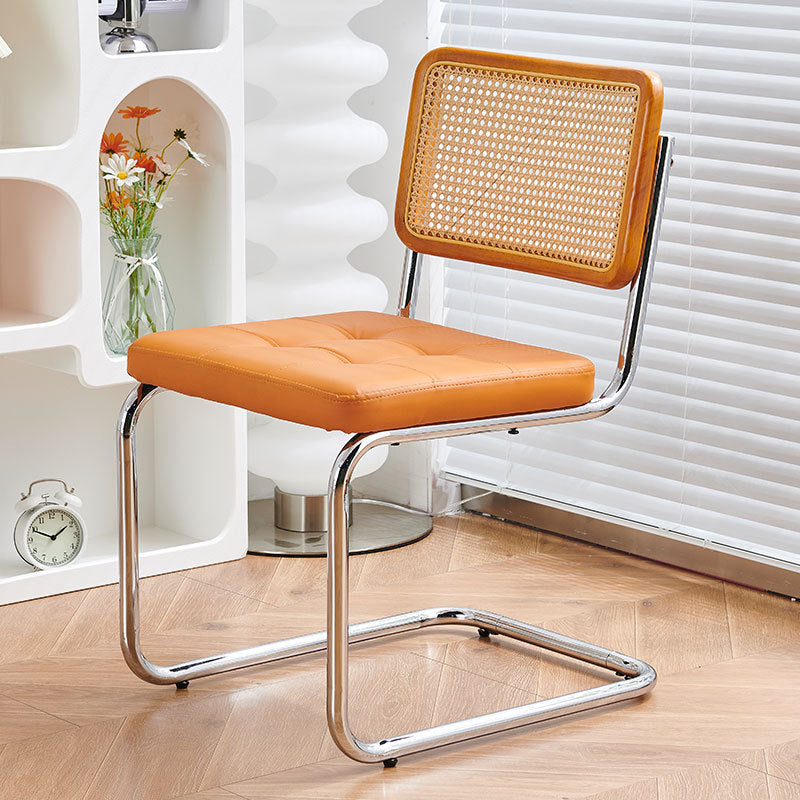 Ergonomic Rattan Chair with PU Cushion & Metal Legs