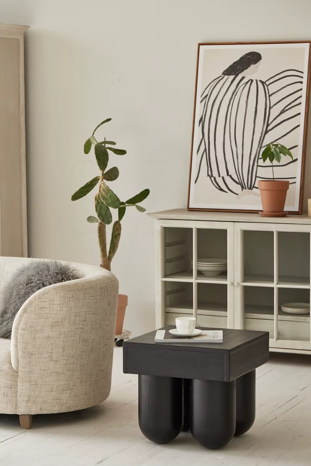Modern European Wooden Coffee Table with Stool