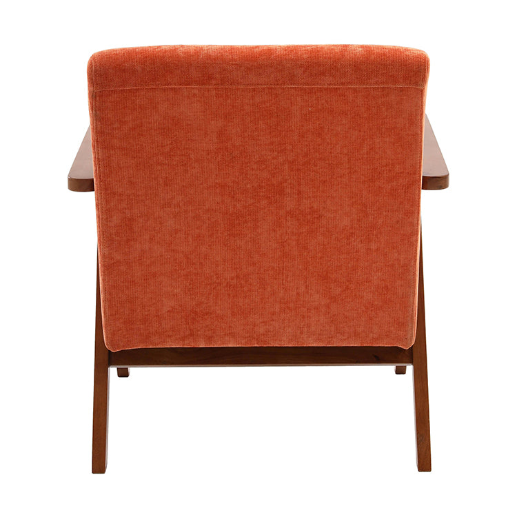 Mid-Century Orange Velvet Armchair – Wood Legs