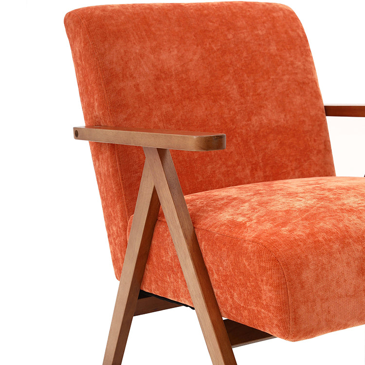 Mid-Century Orange Velvet Armchair – Wood Legs