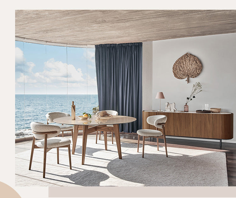 Nordic Solid Wood Dining Chair – Modern Fabric Design