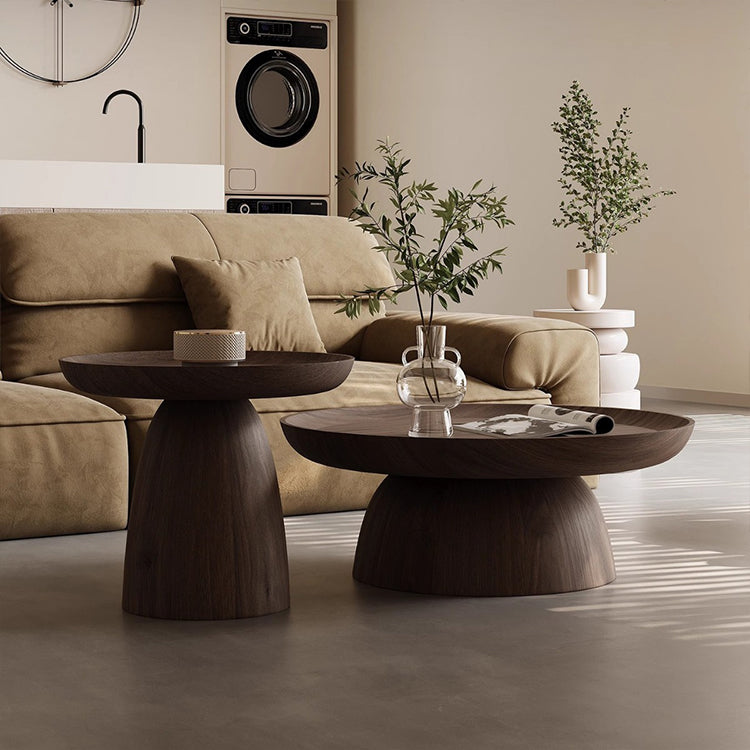 Round Oak & Walnut Solid Wood Coffee Table