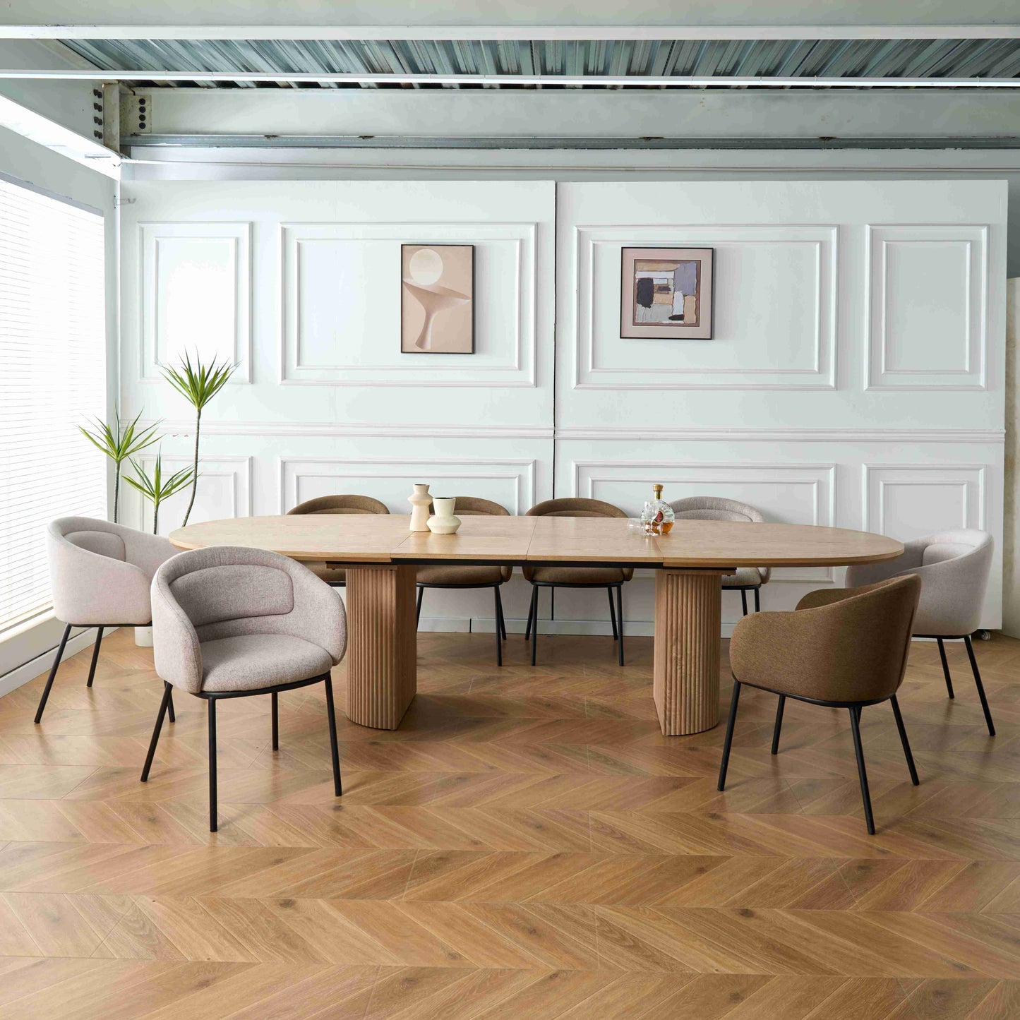 Modern Oval Oak Dining Set – 6 to 10 Seats