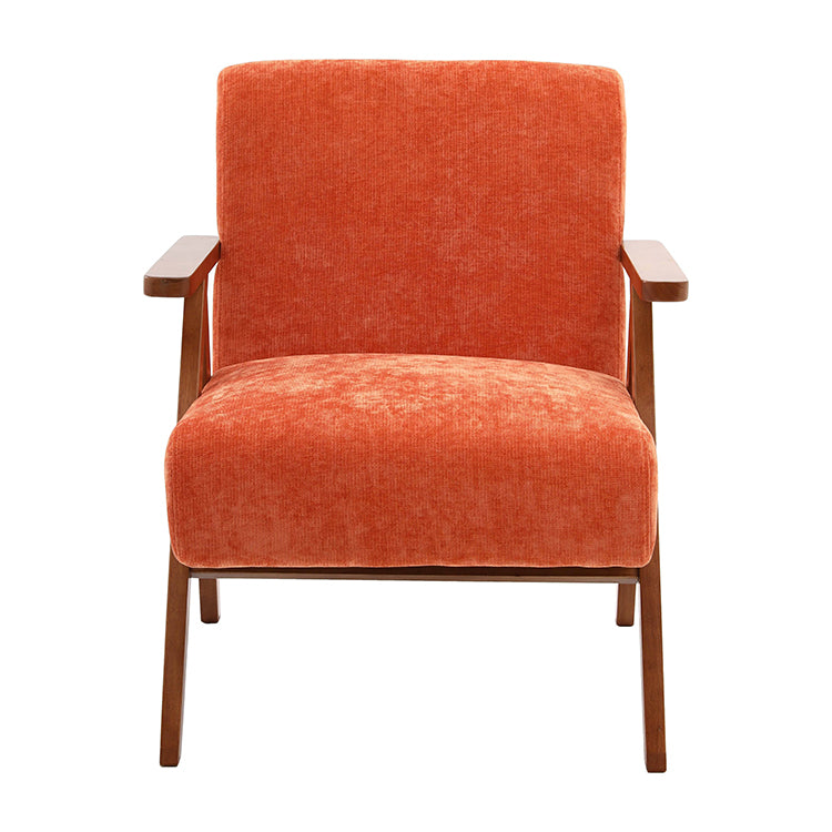 Mid-Century Orange Velvet Armchair – Wood Legs