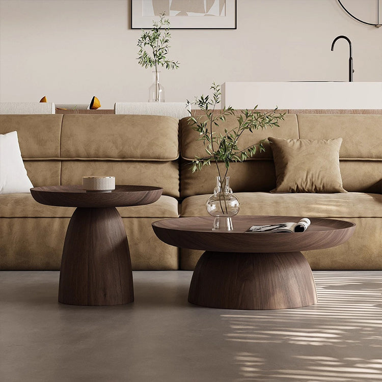 Round Oak & Walnut Solid Wood Coffee Table