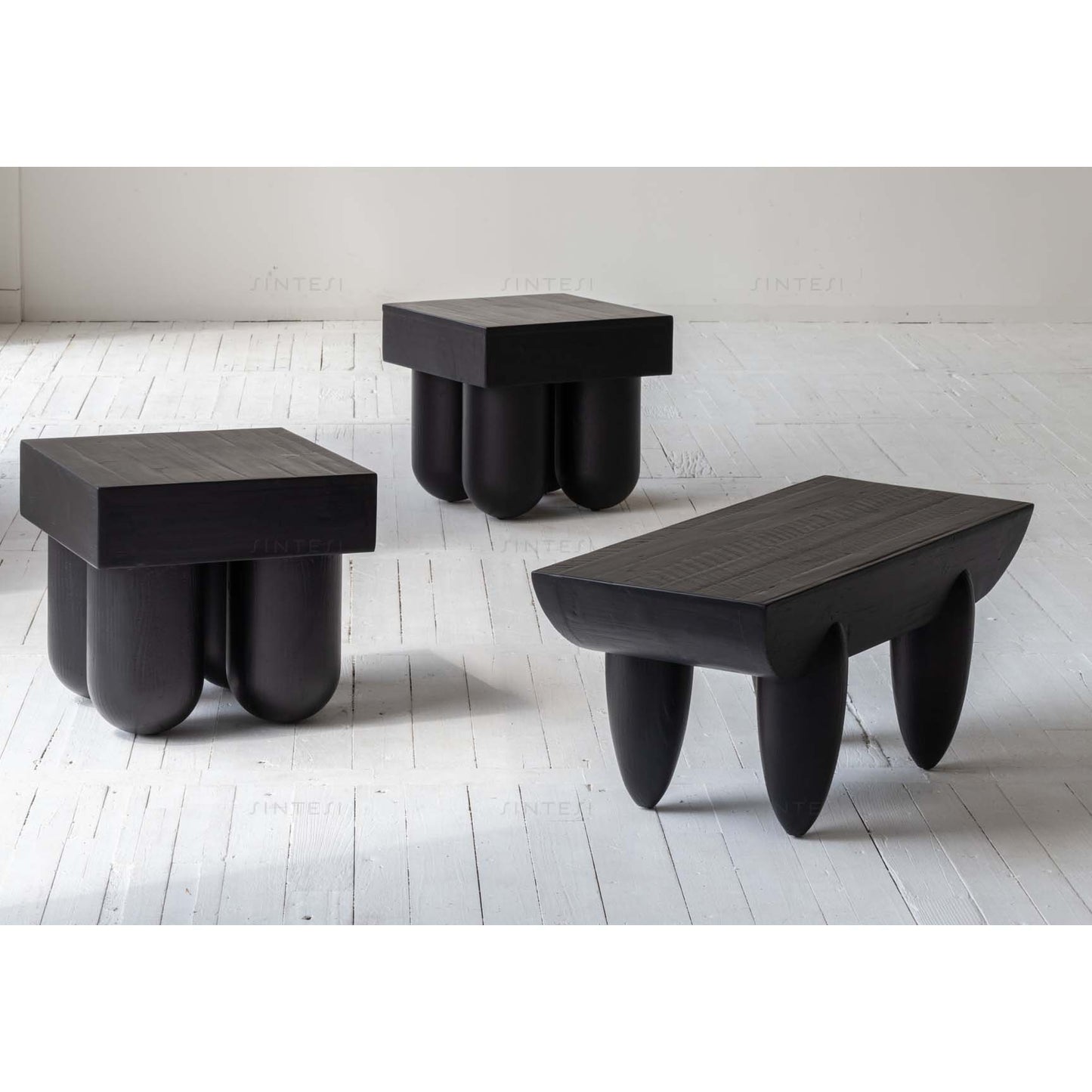 Modern European Wooden Coffee Table with Stool