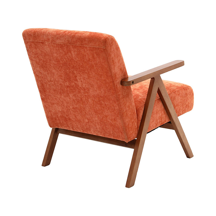 Mid-Century Orange Velvet Armchair – Wood Legs