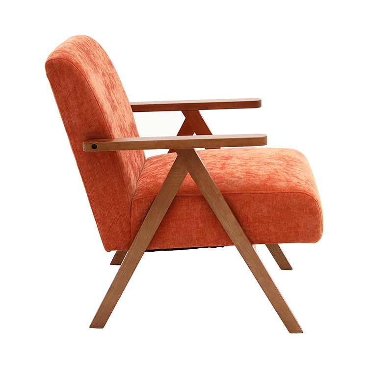 Mid-Century Orange Velvet Armchair – Wood Legs