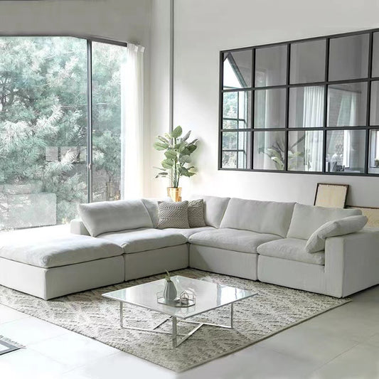 Modern Nordic Velvet Wood Modular Sofa – White/Black Sectional