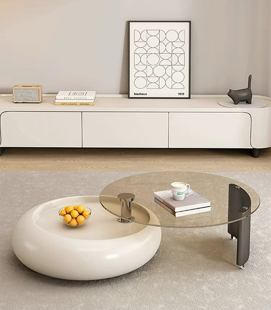 Luxury Cream Coffee Table Set – Rotating with Wheels