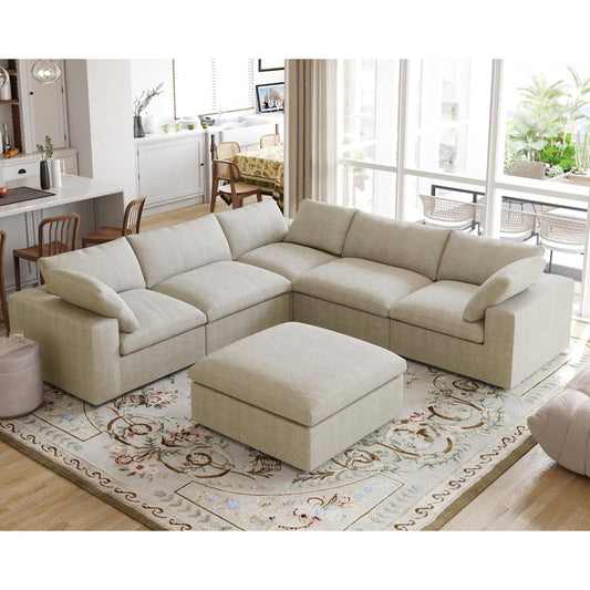 Custom White Sectional Sofa – Minimalist Feather Fabric