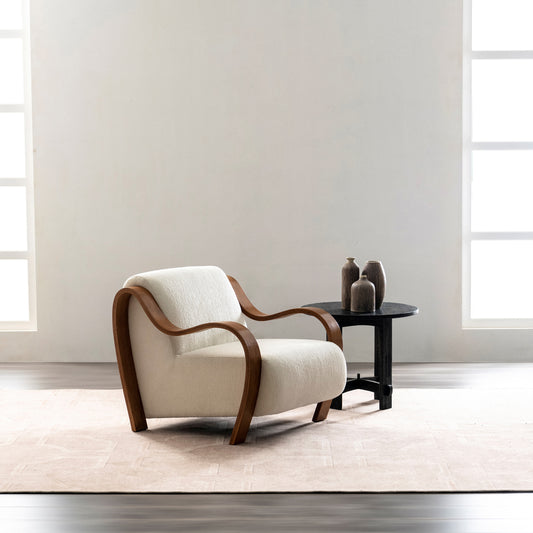 Nordic Single Sofa Chair – Cream Fabric & Wood Frame
