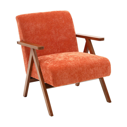 Mid-Century Orange Velvet Armchair – Wood Legs