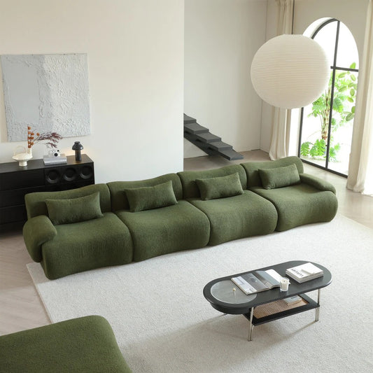 Modern Cream Loop Fabric Sectional Sofa – Upholstered 3-Seater