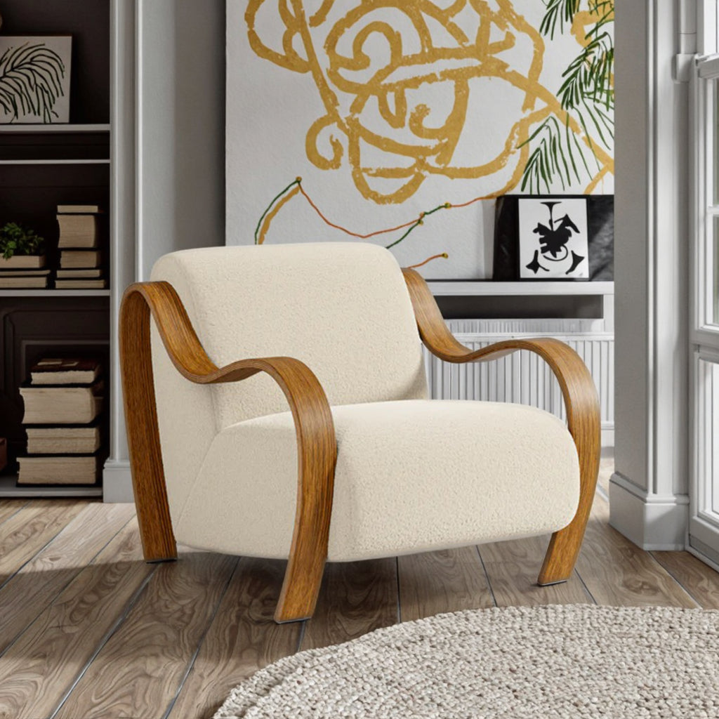 Nordic Single Sofa Chair – Cream Fabric & Wood Frame