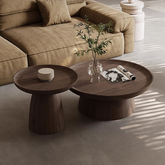 Round Oak & Walnut Solid Wood Coffee Table